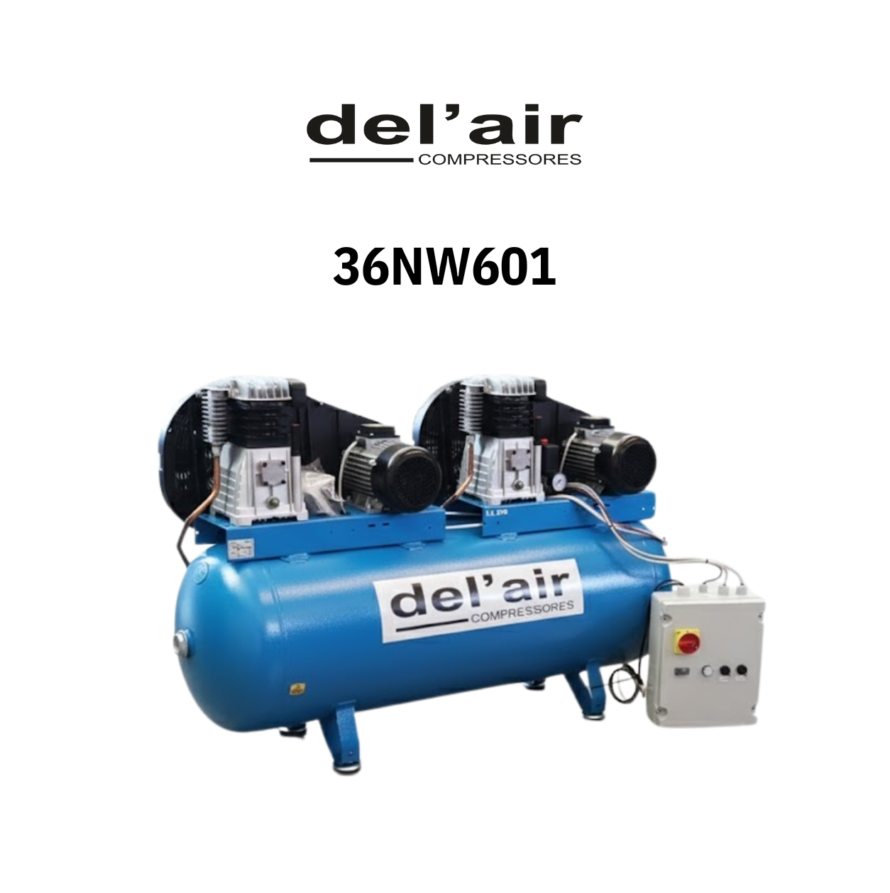 Compressor de transmissão por correias 270L Trifásico 2 Motores Arranque Temporizado